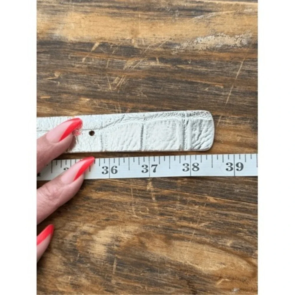 80s 90s Vintage Silver Croc Embossed‎ Leather Belt Women's Large Western